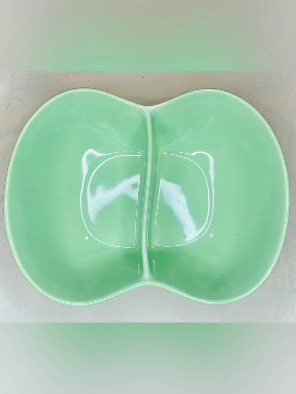 Vintage Marcrest Ovenproof Ribbed Stoneware Divided Bowl in Seafoam Green